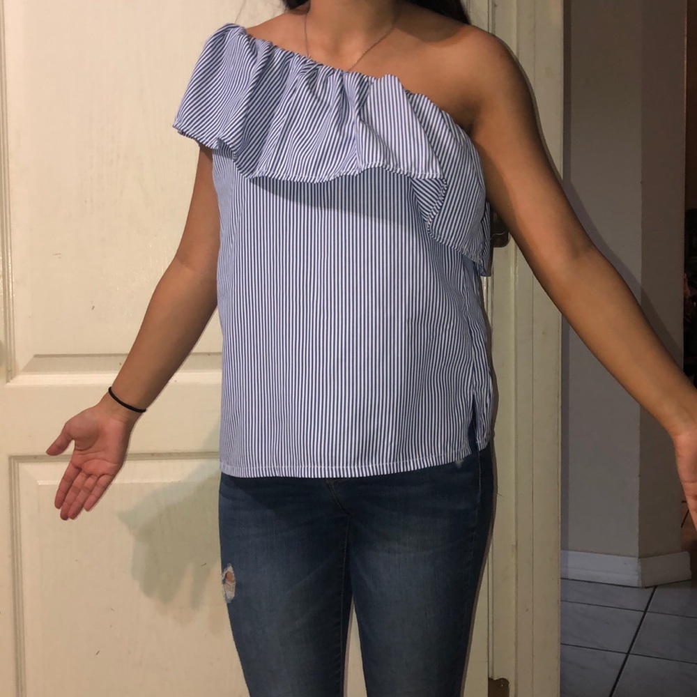 Blue with white stripes shirt